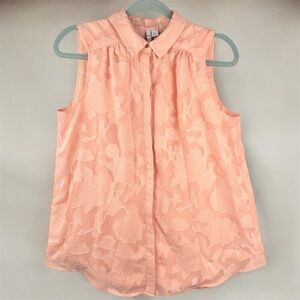 Elle Floral Dusty Rose Peach Sleeveless Blouse Floral Jacquard Weave Lace Small
